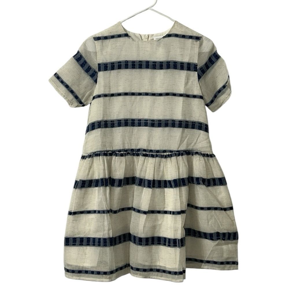 English Factory Girls Kids Stripe Linen Blend  Girls Dress(Size 13/14)